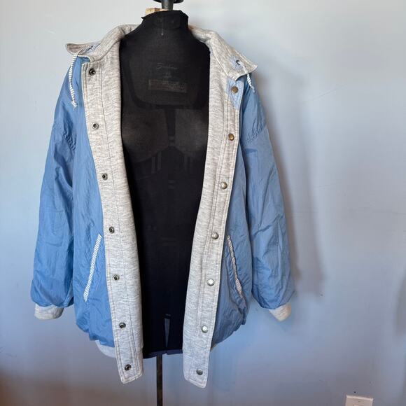 Vintage 90s Be In The Seen Blue Gray Jacket Reversible Patchwork Cottage Grandma - Picture 5 of 14